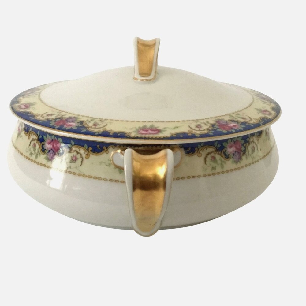 VTG HAVILAND & CO Limoges Cobalt Floral Covered Vegetable Bowl Gold Trim #36302